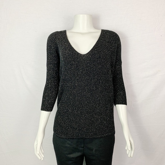 Express Tops - EXPRESS Black Gold Glitter Top 3/4 Sleeve Sz XS